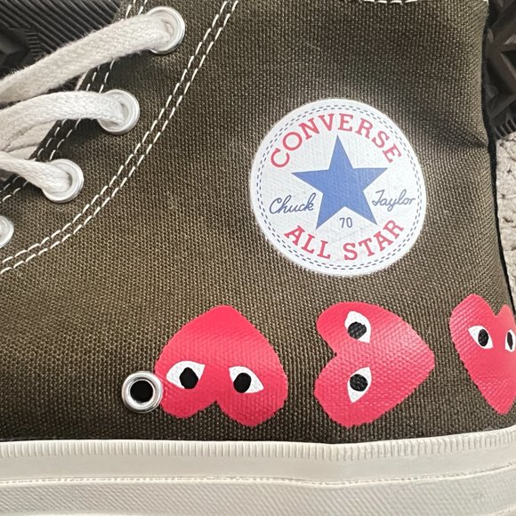 $320 Authentic COMME des GARCONS PLAY Converse Men's Green Hi Sneakers Sz.10 - Picture 11 of 12
